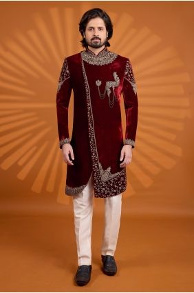 Maroon Indo Western Kurta with Velvet KURR291