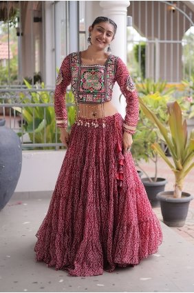 Maroon Lehenga Choli in Georgette with Printed LC9241