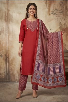 Maroon Printed Cotton Salwar Kameez SK159106