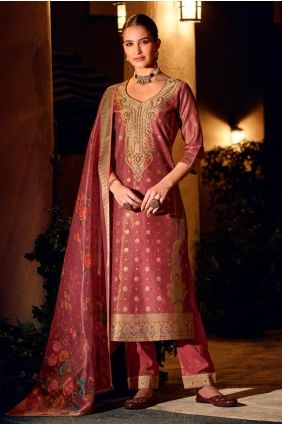 Shimmer Weaving Maroon Salwar Kameez with Dupatta SK155805