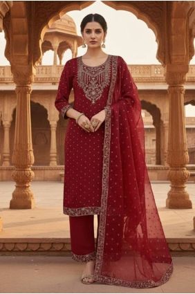 Maroon Zardosi Salwar Kameez in Cotton SK15666