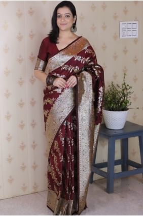 Maroon Weaving Saree in Banarasi silk SR28980