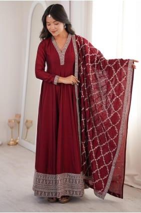 Silk Sequins Maroon Sharara Suit with Dupatta GW1247