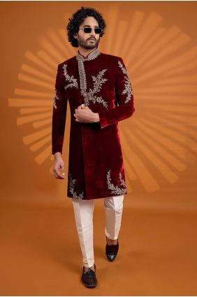 Velvet Maroon Indo Western Kurta in KURR292