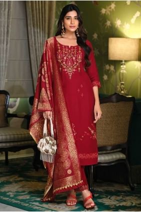 Viscose Weaving Maroon Salwar Kameez with Dupatta SK155810
