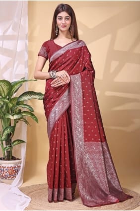 Weaving Silk Saree in Maroon SR29445
