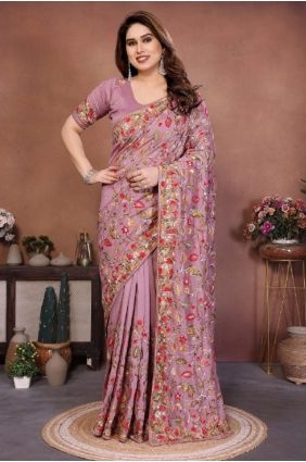 Mauve Embroidered Silk Saree with Blouse SR29908