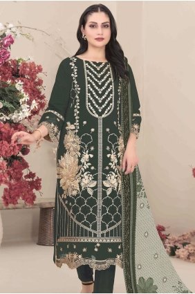 Mehendi green Straight Pant Suit in Faux georgette with Embroidered SK159236