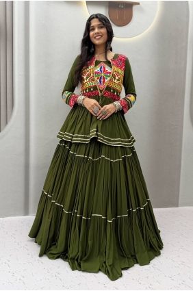 Mehendi Lehenga Choli with Lace Cotton LC9173