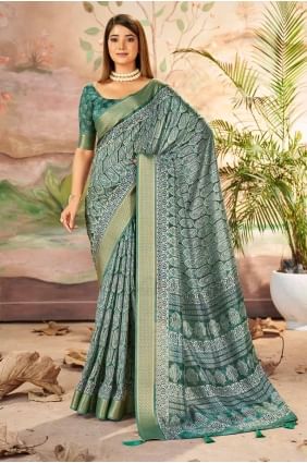 Mineral green  Printed Saree in Silk SR28431