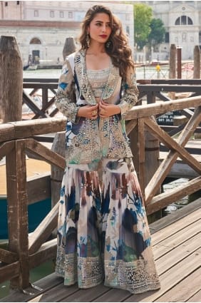 Chinon chiffon Sharara Suit in Multicolor with Mirror SS1291