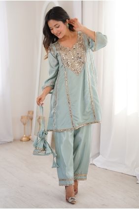 Sky blue Mirror Organza Palazzo Suit PZ4428