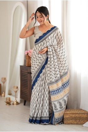 Chinon chiffon Saree in Blue with Mirror printed SR30267