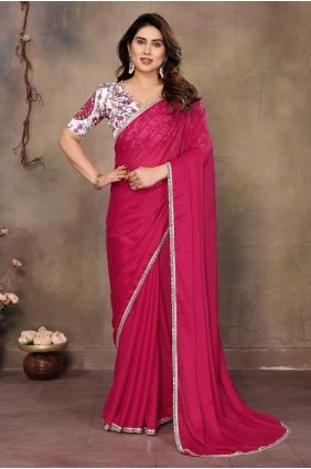 Pink Printed Saree in Georgette SR30075