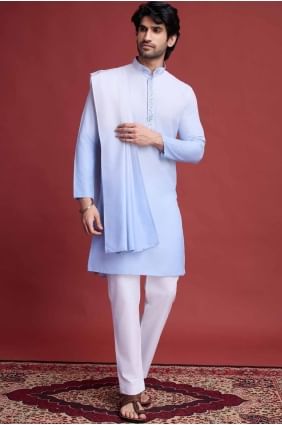 Mirror Rayon Men Kurta in Sky  KURR397