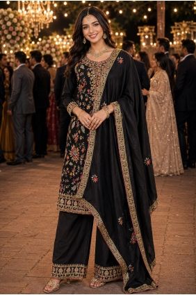 Black Salwar Kameez with Mirror Chinon chiffon SK159138