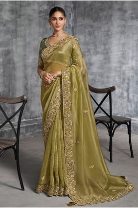 Mirror Saree in Mahendi with Mahendi Tissue SR29193