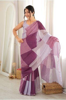 Mirror printed Chinon chiffon Multicolor Saree with Blouse SR30282