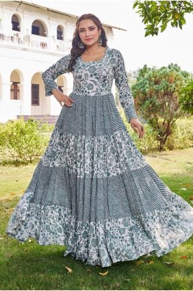 Printed Gown Dress in Multicolor Rayon GW1324