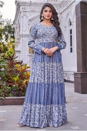Multicolor Printed Gown Dress in Rayon GW1317
