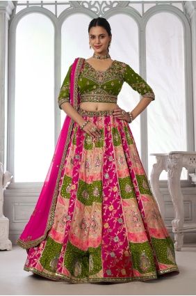 Hand Chinon chiffon Lehenga Choli in Multicolor with Dupatta LC9117