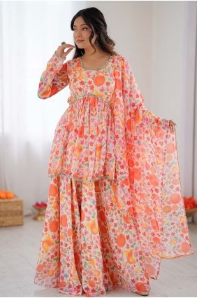 Organza Palazzo Suit in Multicolor with Printed PZ4429