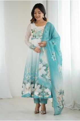 Weaving Organza Multicolor Anarkali Suit with Dupatta AS4111