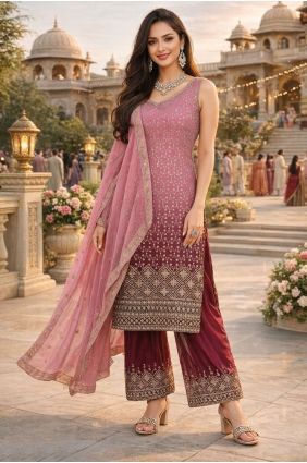 Multicolor Embroidered Georgette Palazzo Suit PZ4370