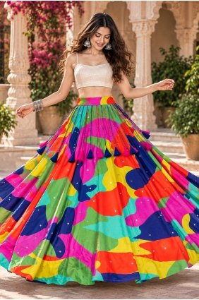 Multicolor Lehenga Choli with Printed Crepe LC9287
