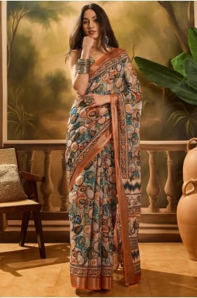 Printed Linen Multicolor Saree with Blouse SR29322