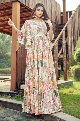 Multicolor Printed Rayon Gown Dress GW1311