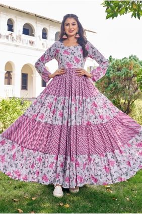 Rayon Gown Dress with Printed in Multicolor GW1316