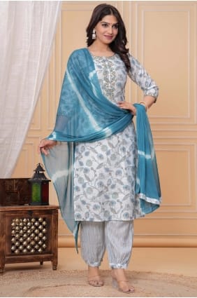 Silk Printed Multicolor Salwar Kameez with Dupatta SK155944