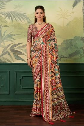 Crepe Mirror,printed Multicolor Saree with Blouse SR30186