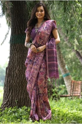 Tussar silk Printed Multicolor Saree with Blouse SR29339