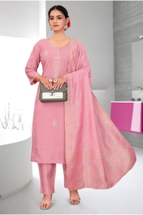 Muslin Salwar Kameez in Light pink with Hand SK155928