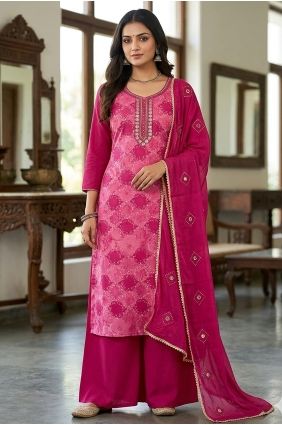 Muslin Printed Magenta Salwar Kameez with Dupatta SK159116