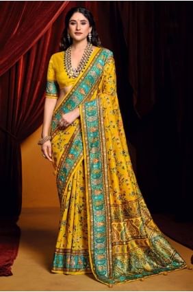 Mustard  Digital print Saree in Tussar silk SR28434