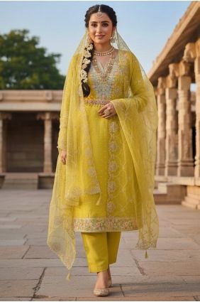 Mustard Salwar Kameez with Embroidered Chanderi SK15692