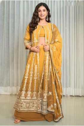 Georgette indo Western Kurti in Mustard with Embroidered SK155827