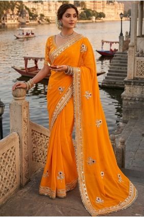 Mustard Hand Georgette Saree for Women SR29900