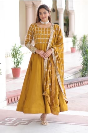Mustard Sequins Gown Dress in Silk GW1217