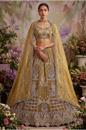 Mustard Net Lace Lehenga Choli with Dupatta LC9026