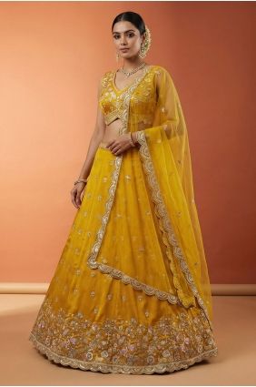 Mustard Lehenga Choli in Silk with Embroidered LC9159