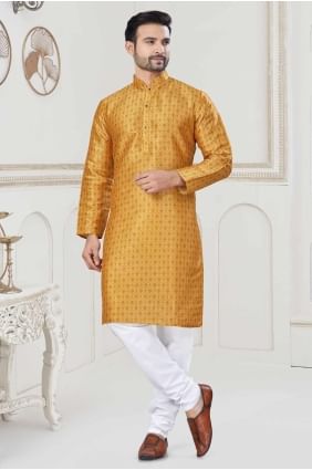 Mustard  Men Kurta in Jacquard with Digital print KURR457