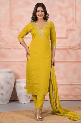 Mustard Salwar Kameez in Chanderi with Embroidered SK155671