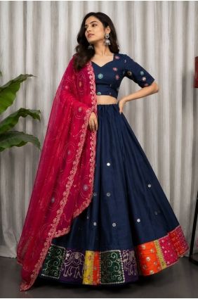 Silk Navy blue Lehenga Choli in Thread LC9143
