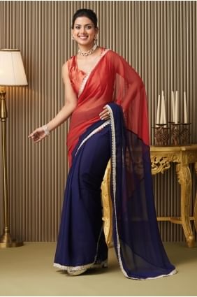 Navy blue Saree with Plain Chiffon SR28582