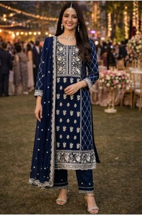 Sequins Georgette Salwar Kameez in Navy blue with Dupatta SK156074