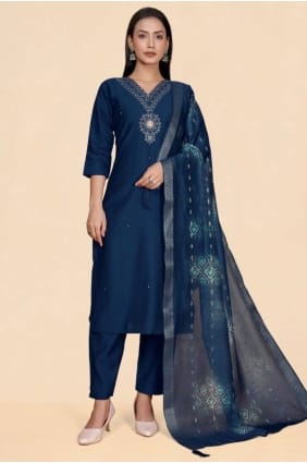 Hand Viscose Navy blue Straight Suit with Dupatta SK156126